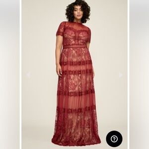 Tadashi Shoji Camilla Lace Maxi Gown Dress 20Q Rosewood Nude Plus Formal Prom